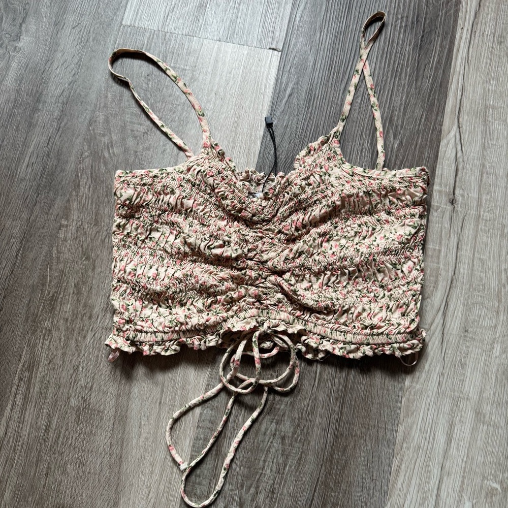 Zara Tan and Brown Ruched Tie Front Camisole